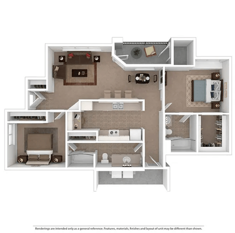 Floor plan for 2 beds, 2 baths, 1267 sqft